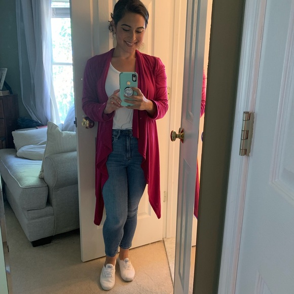 Magenta Open Front Cascade Maxi Cardigan - Picture 4 of 5